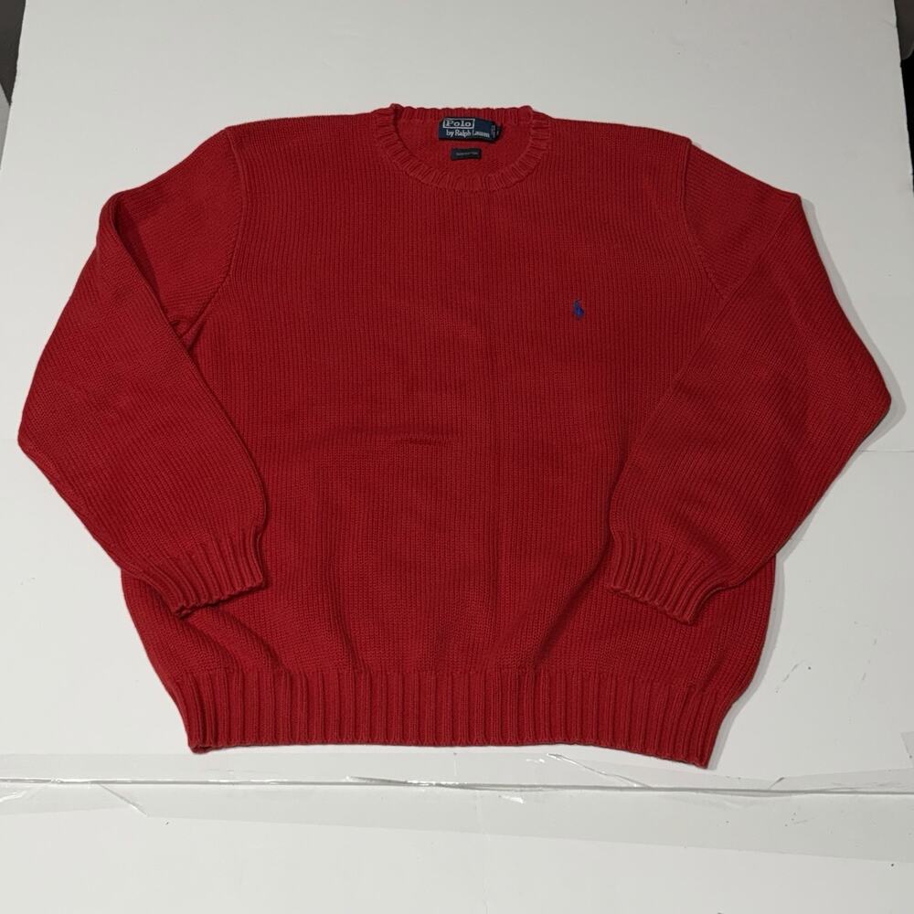 Polo Ralph Lauren Crewneck Sweater Mens Large Red Cotton Knit Pony Logo